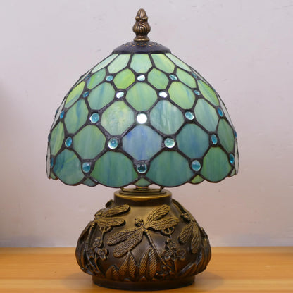 WFAYNTIFL Small Tiffany Lamp Mini Stained Glass Table Lamp Sea Blue Pearl Style Mushroom Memory Sympathy Lamp 8X11 Inch