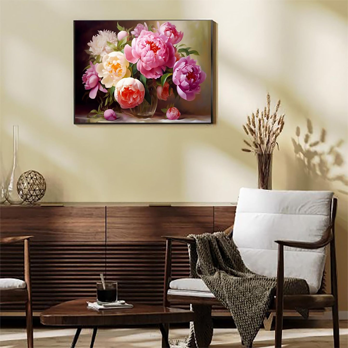 JXAVAXDE 16x12 inch Peonies in a Vase Diamond Painting Kits Modern Minimalism Diamond Painting, Full Circle Crystal Embroidery Art Crafts Kit, for Room Decor Bedroom Decor Gifts