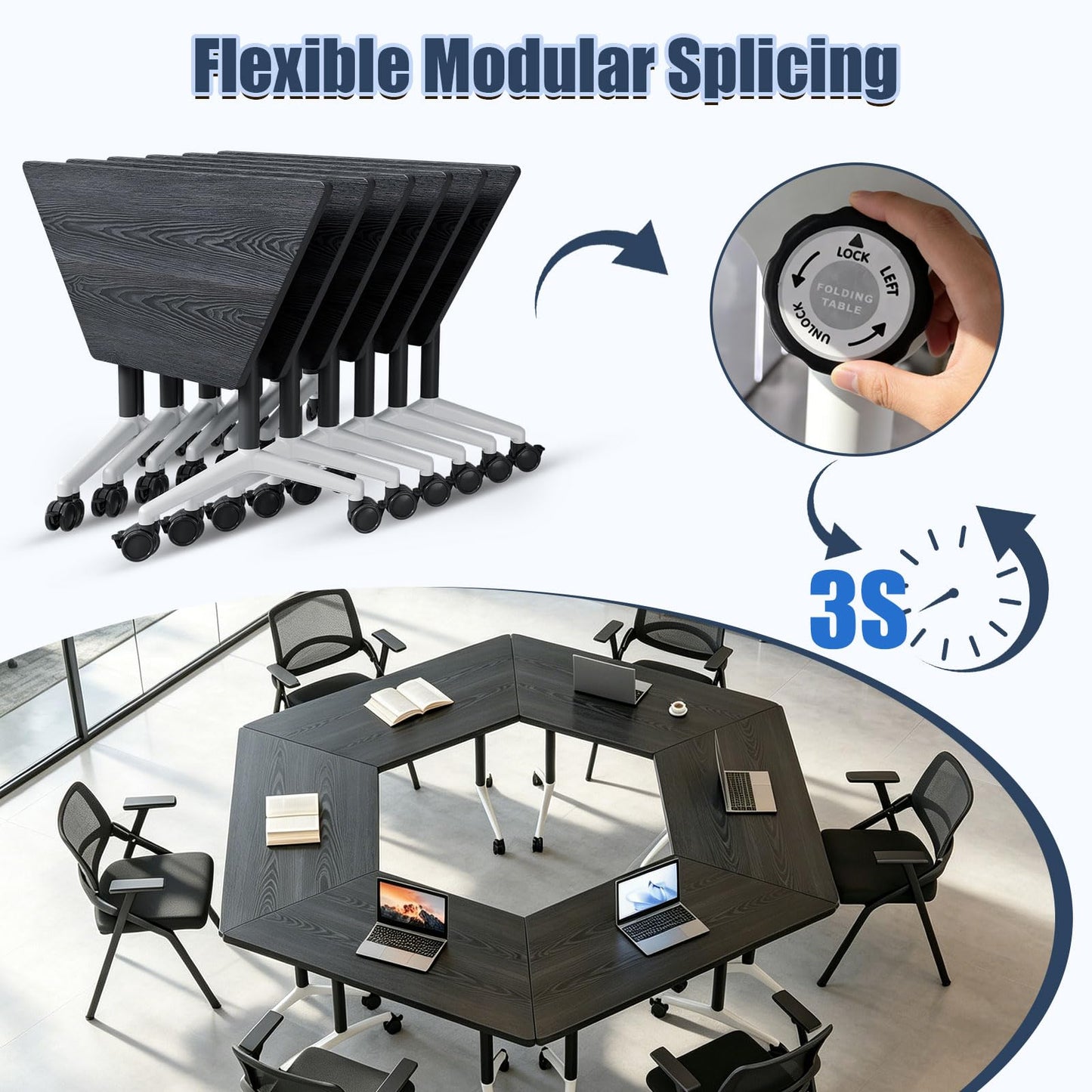 Folding Conference Table,Mobile Conference Room Tables with Wheels,47.2In Modern Seminar Tables,Flip Top Training Table for Office Classroom,Space-Saving Design