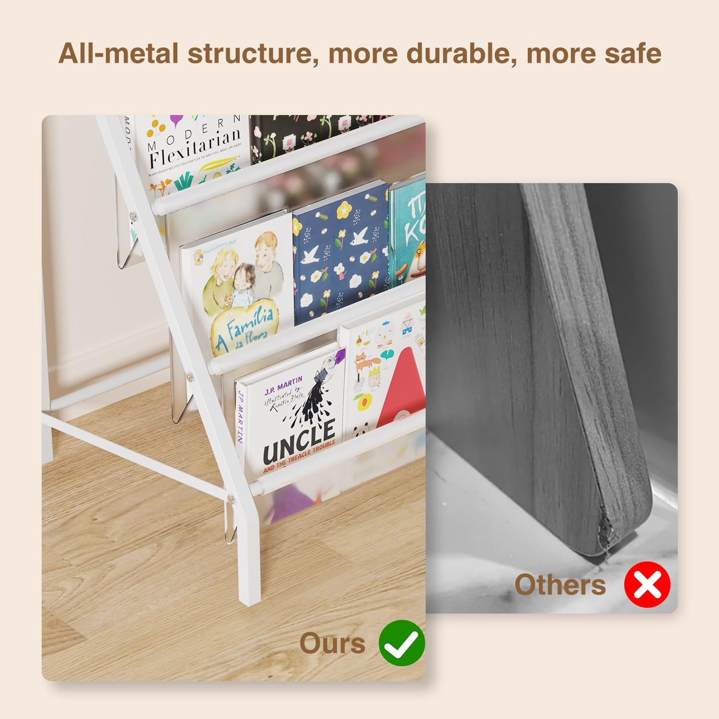 4 HAVEDAWN High-Transparent Tier Kids Bookshelf, Sturdy Metal Large Size Book Rack Storage for Kids - Toddler Book