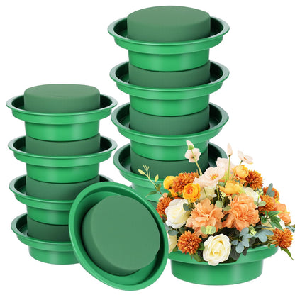 16 Pack Round Floral Foam with Bowls, Green Wet Flower Arrangement Kit, DIY Supplies for Wedding Birthday Party Table Centerpiece Decor, Fresh Artificial Flowers