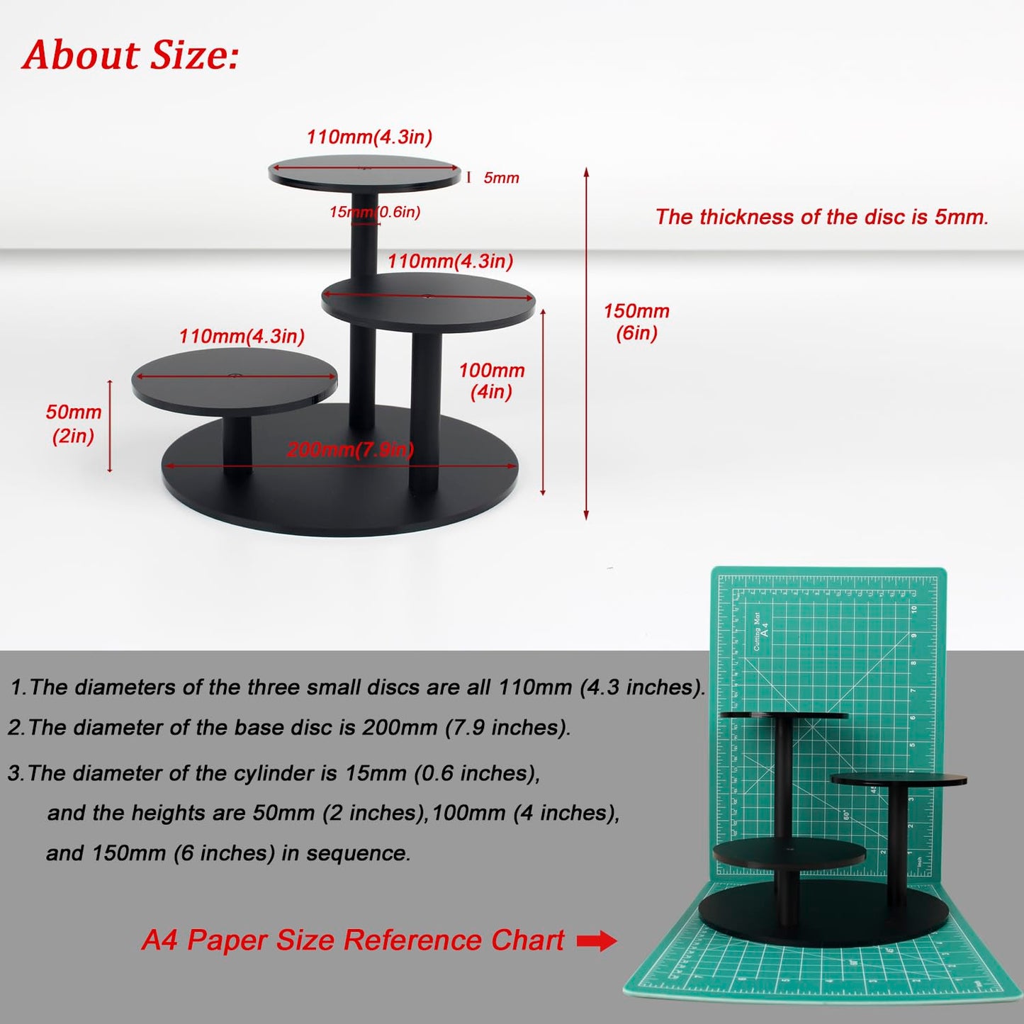 YQUQAQN Frosted Acrylic Table Display Stand for Figure Small Display Risers Black for Succulent Plants 3 Tier Round Risers for Decor 1 Pack
