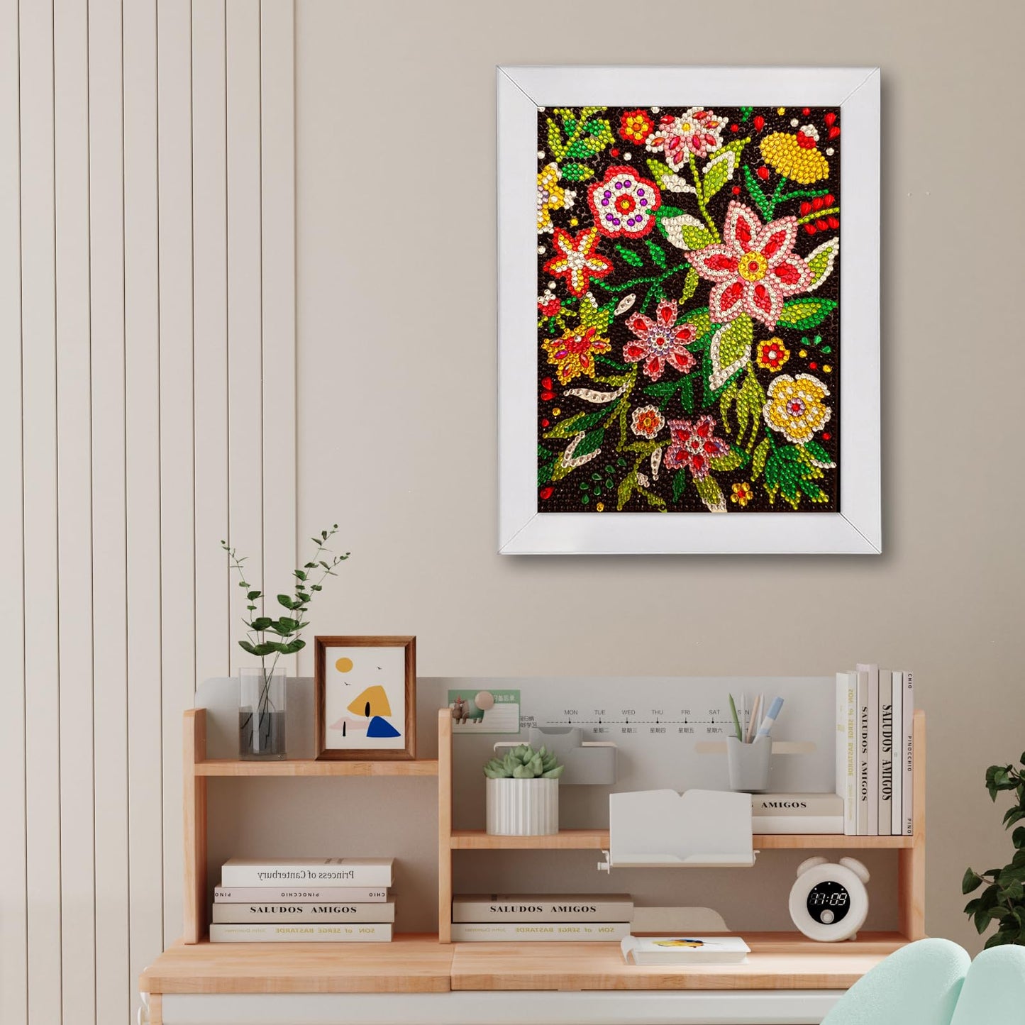 QIOUOL Flower Diamond Art Painting Kits for Kids Adults Beginners with Wooden Frame Girls Art Crafts Rhinestone Gem by Number Kits,Diamond Art Kits for Teens,Birthday Gifts and Office Decor