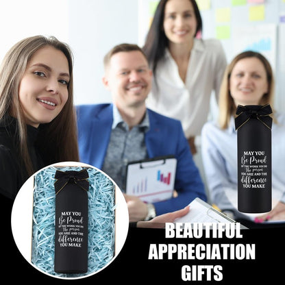 Teecyhooo 10 Pcs Employee Appreciation Gifts Thank You Water Bottle Bulk 17 oz Stainless Steel Frosted Inspirational Team Bottle with Box for Teacher Nurse Staff Christmas Gifts(Black,Appreciation)