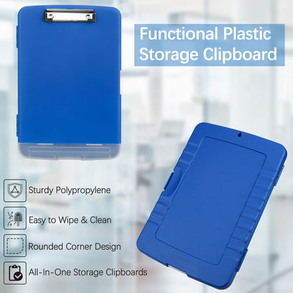 Meiikun Clipboard with Storage, Plastic Clipboards 8.5x11 with Pen Holder, High Capacity Nursing Clipboard Folder, Side Opening Storage Clip Board for Office Work Nurses Teachers (Blue)