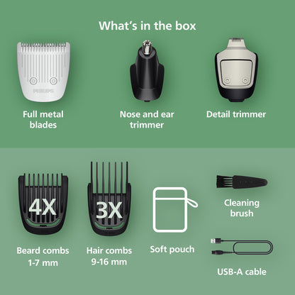 Norelco Philips Multigroom 3000 Series, All-in-One Trimmer, Beard Trimmer and Hair Clipper, 15-Piece Men's Grooming Kit for Head, Beard, Face, Nose, Ears, No Blade Oil Needed, Soft Pouch, MG3770/40