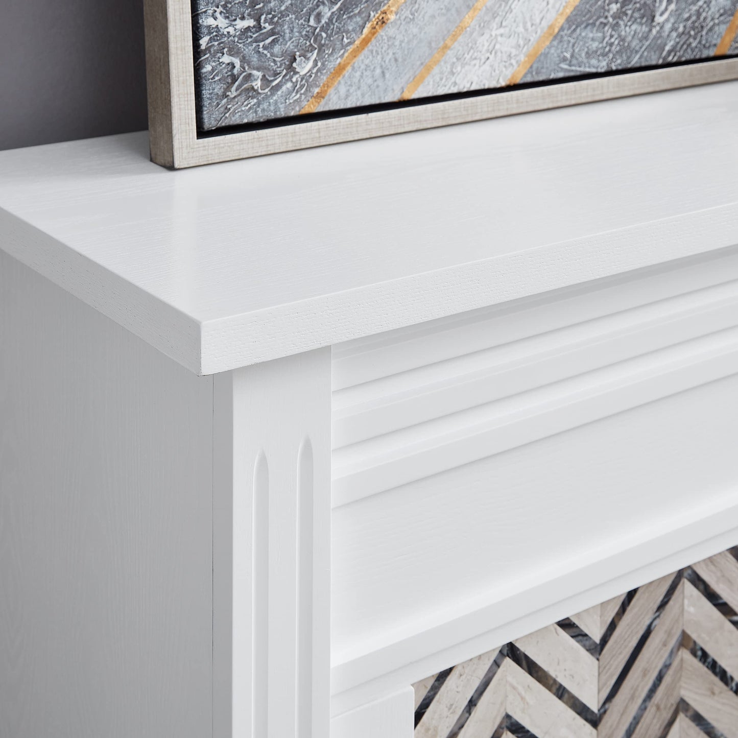 SEI Furniture - Hebbington Tiled Fireplace - Transitional Design, White Marble Top - Ideal for Living Room, Family Room (FC1080759)