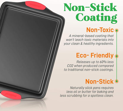 Baking Pan, Carbon Steel Non Stick Oven Baking Sheet with Silicone Handle, Deepened Design, Dishwasher Safe