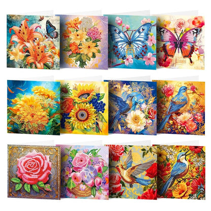 Christmas Cards 5D DIY Diamond Painting Round Drill Greeting Thank You Cards Creative 12 Packs