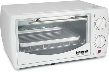 Better Chef Basic Toaster Oven: 4-Slice, 60-Minute Timer, Slide Out Rack, Bake Tray, Broil, White