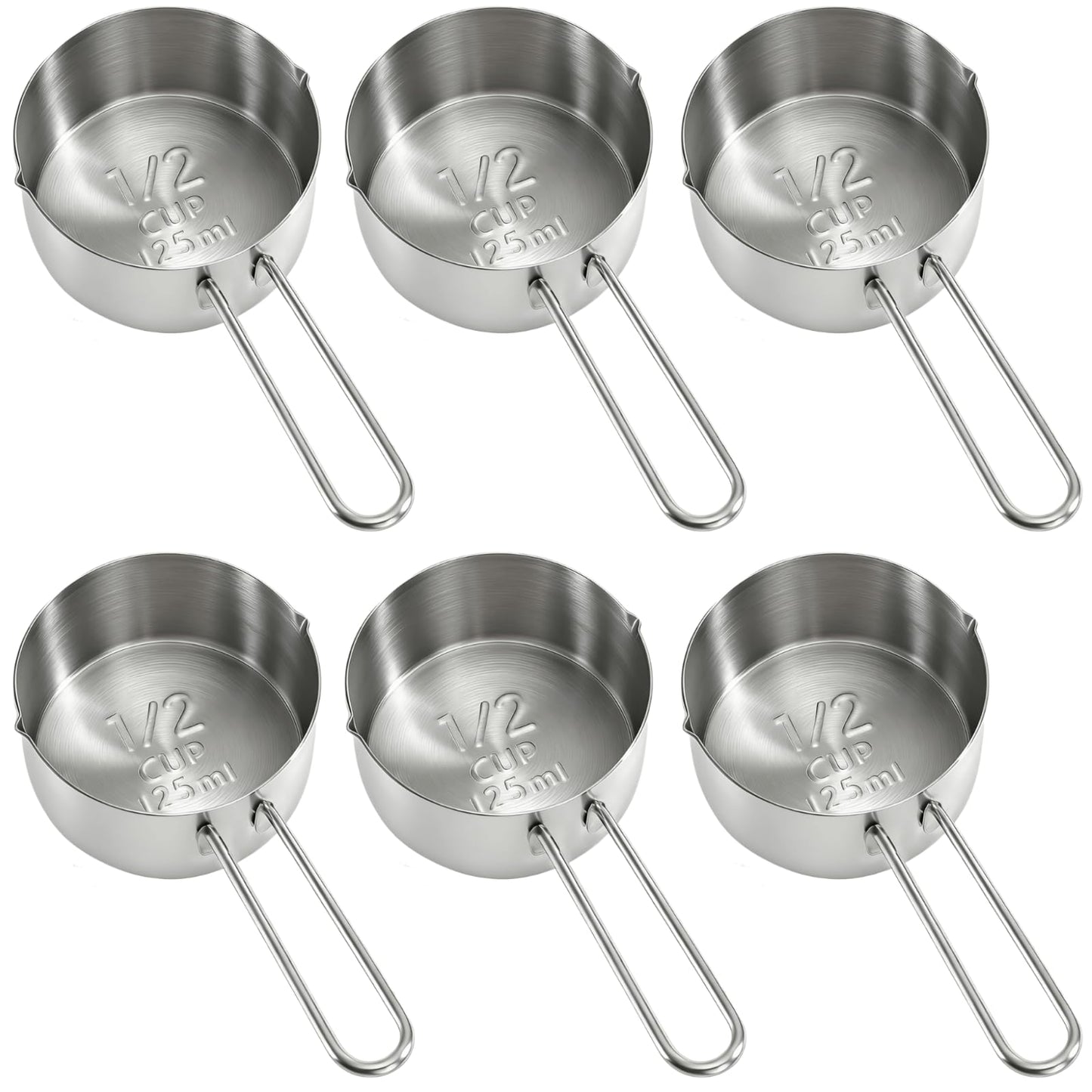 YOUEON 6 Pcs 1/2 Cup (125ml) Stainless Steel Measuring Scoops, Metal Measuring Cups with Handle for Dog Food, Coffee, Baking, Cooking, Dishwasher Safe