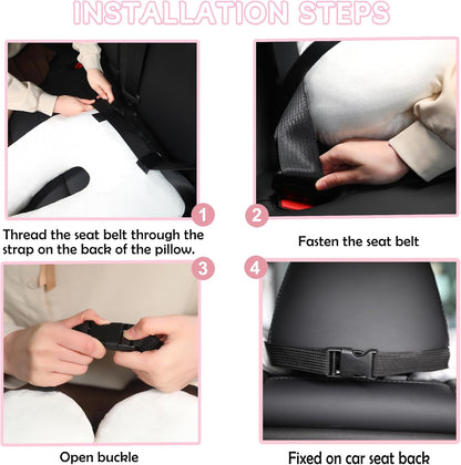 MissSoul Kids Travel Pillow for Car Seat with Hand Muff, Cartoon Neck & Headrest Seat Belt Pillow for Car Road Trips