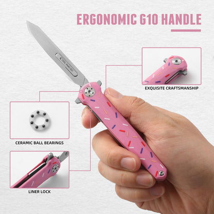 Mini Slim Folding Scalpel，Scalpel Pocket Knife with 10pcs #60 Replaceable Razor Blades,G10 Handle EDC Utility Knife with Liner Lock,Pocket Clip，Gift for Men Women（Donut）
