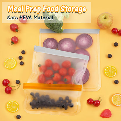 FUNFERY 10 Pack Silicone,Reusable Freezer Bags with Zipper,Leakproof Reusable Silicone Food Storage Bag for Meat,Lunch,Travel-3 Gallon,3 Snack 4 Sandwich Bags