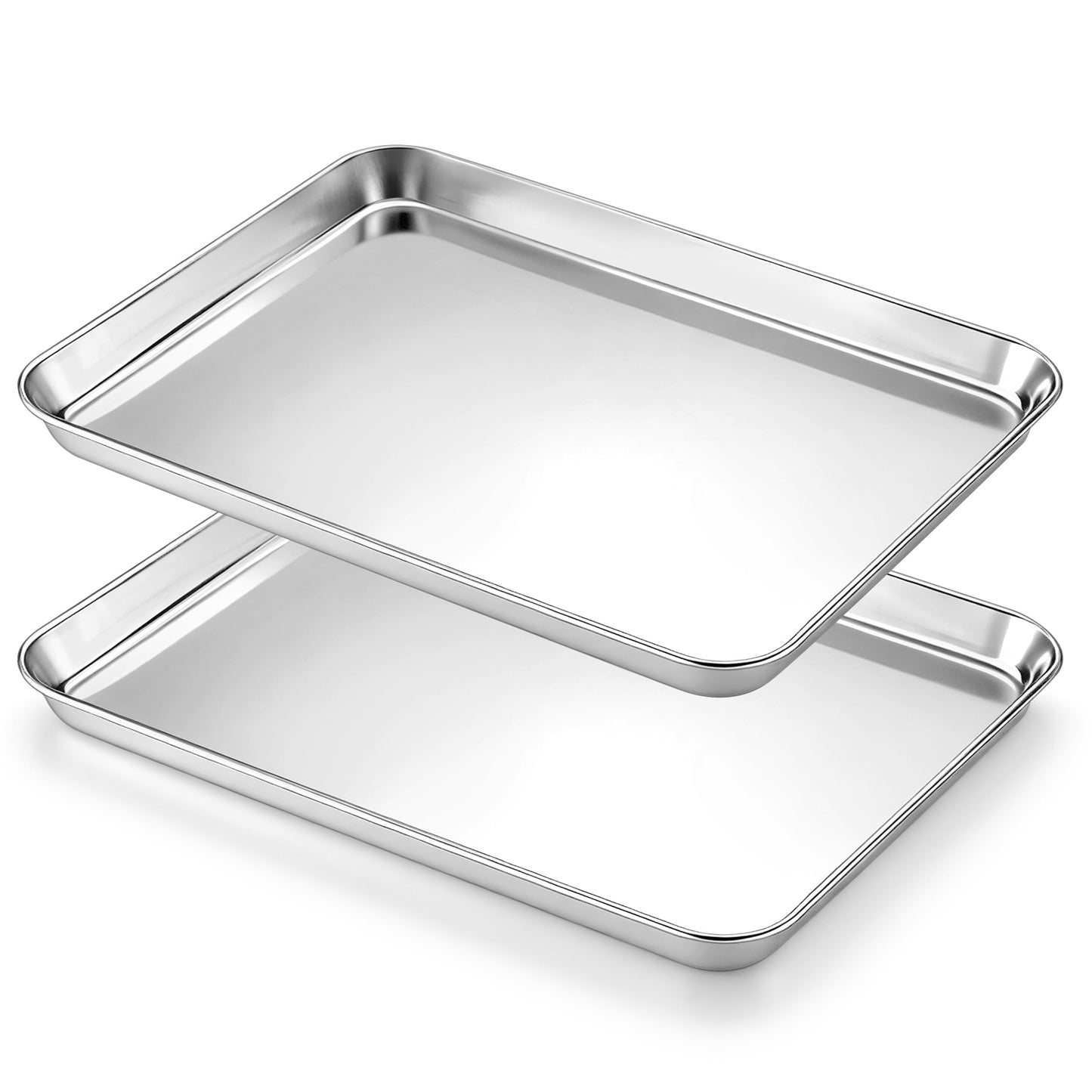 Onader Baking Sheet Set of 2, 12.5" x 9.7" Food-Grade Stainless Steel Quarter Sheet Pans for Baking, Metal Cookie Toaster Oven Pan Tray, Heavy Duty & Dishwasher Safe