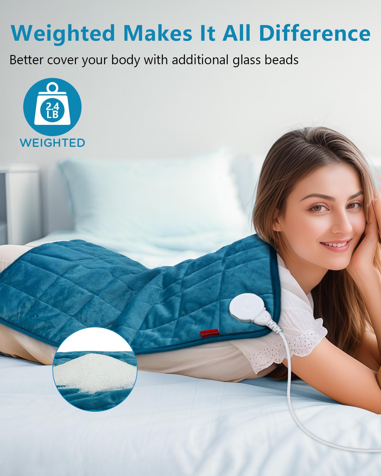 Comfytemp Weighted Heating Pad for Back & Period Cramps, FSA Eligible, Birthday Gifts for Mom Dad Women Men, 2.2lb HSA Electric Heat Pad for Neck Shoulder Pain Relief, 2H Auto-Off Heated Pad, 12x24