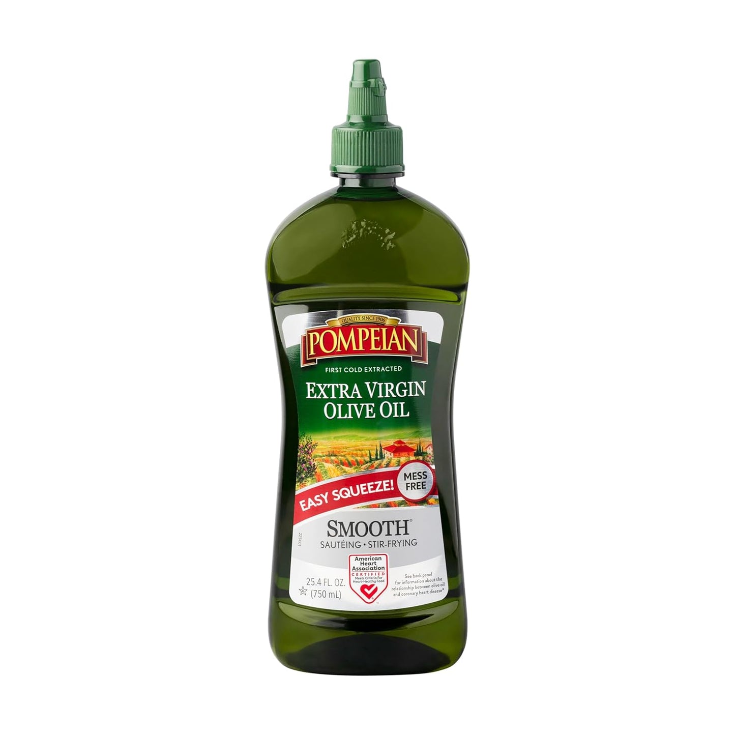 25.4 Oz., Pompeian Easy Squeeze, Smooth Extra Virgin Olive Oil, First Cold Pressed, Mild and Delicate Flavor, Mess