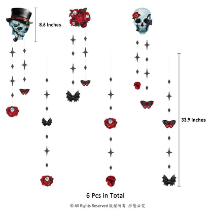 Cheerland Skull Rose Halloween Decorations Red Rose Skull Garlands Gothic Party Decorations Hanging Skeleton Streamers Witchy Decor Gothic Birthday Decoration Spooky Red Black Skull Banner Supplies