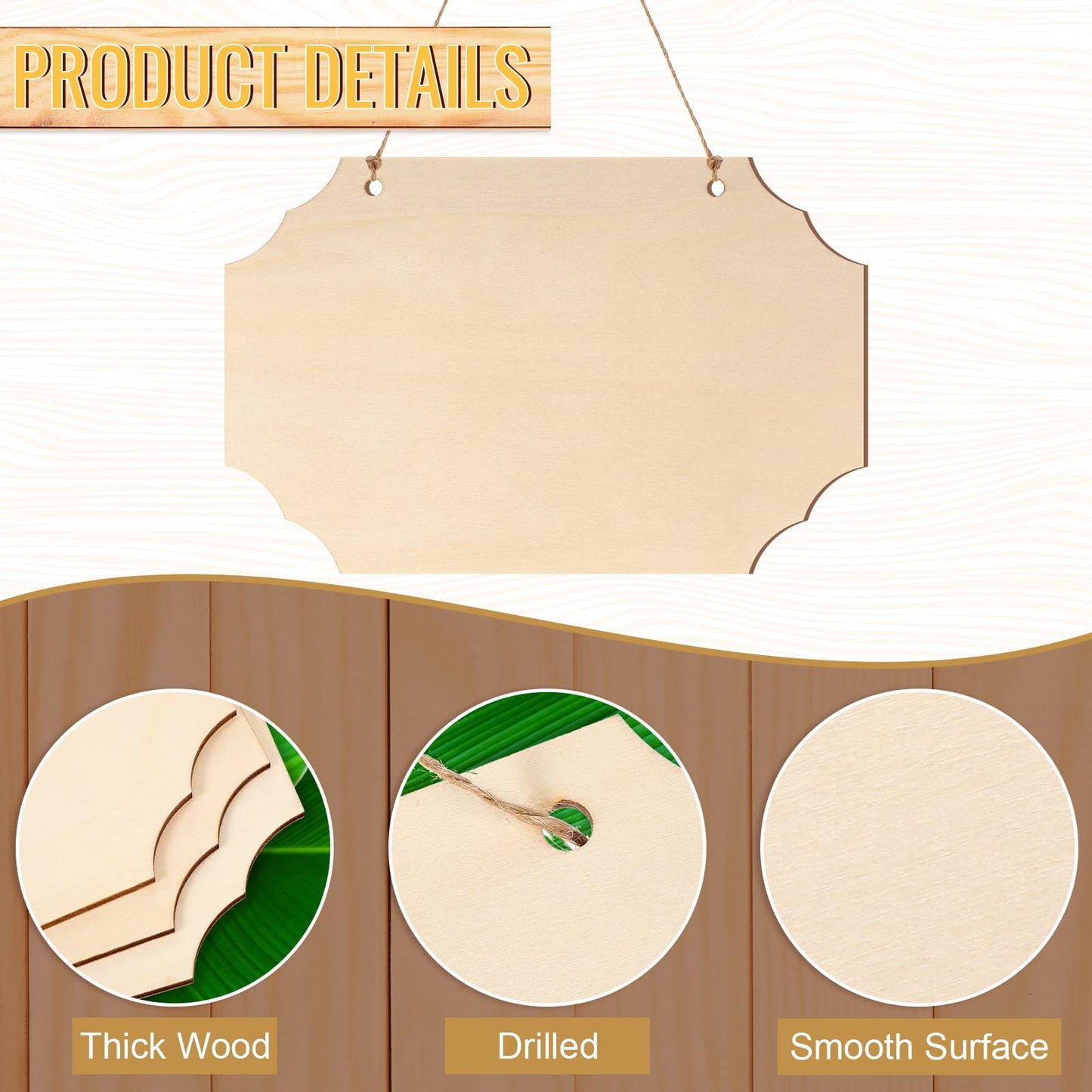 30 Pcs Unfinished Wood Sign Blank for Crafts Wooden Plaque Hanging Rectangle Sign Slices Banners Ornament for DIY Painting Writing 9 x 5.91 Inch
