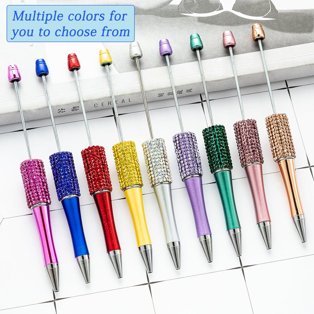 75 Pcs DIY Diamond Beadable Pen Kit - 25 Plastic Rhinestone Beaded Pens Bulk with Refills & Bags - Fancy Cute with Colors Refills & Bags for Students Teachers School Office Accessories Supplies
