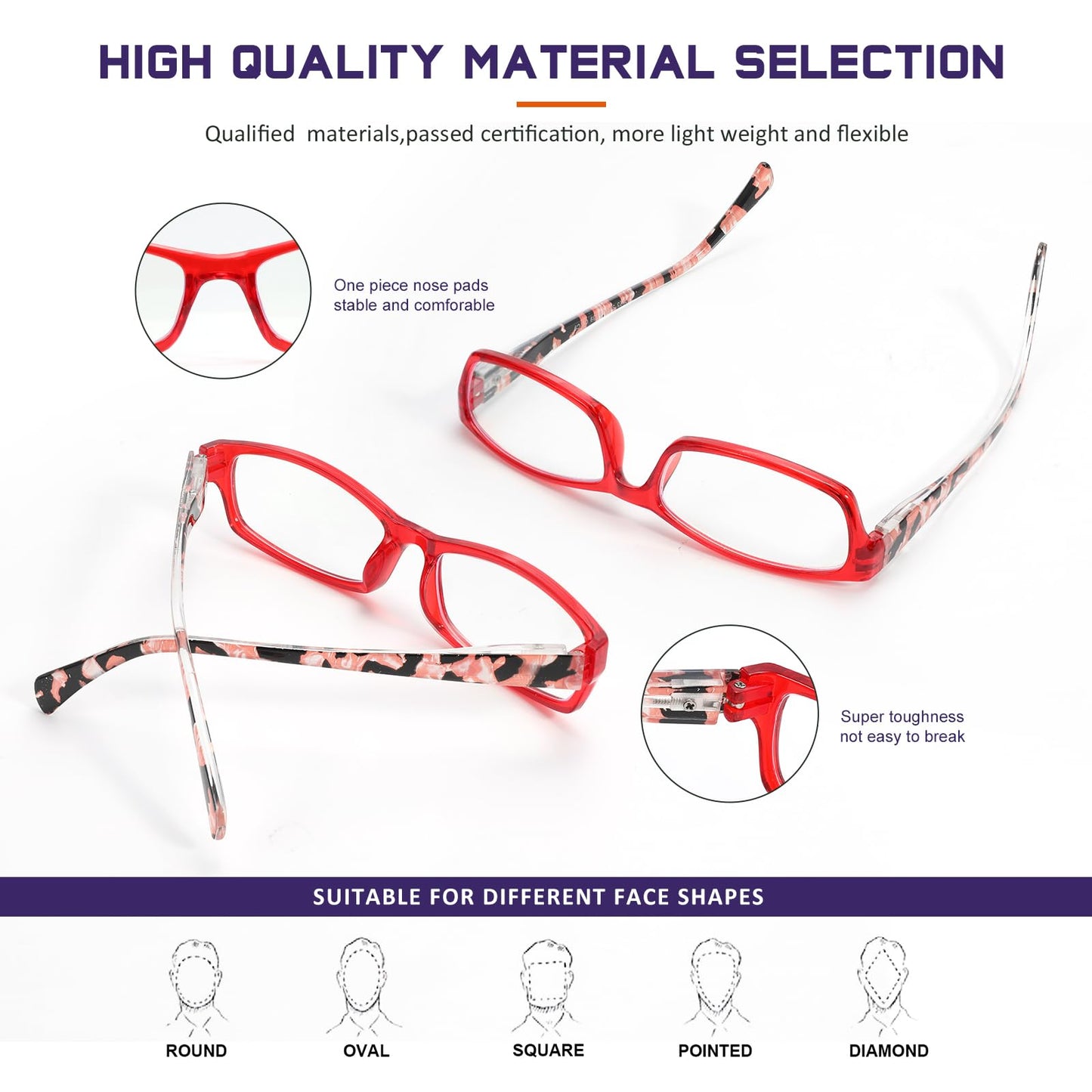 kunchu 5 Pack Reading Glasses for Women - Blue Light Blocking Spring Hinge Computer Readers Anti Glare UV Eyeglasses (MIX2, 1.5)