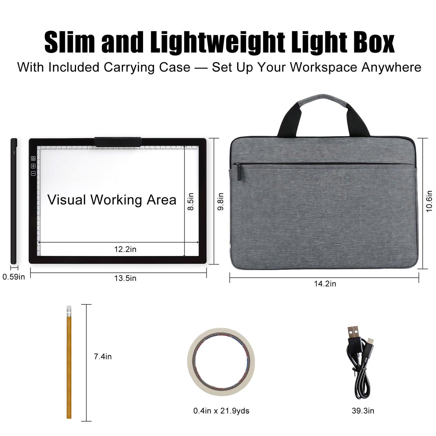 Fiqiuuiid A4 Rechargeable LED Light Pad, Tracing Light Box with 6-Level Dimmable & Light Guide artboard, Diamond Painting Light Board with Stand and Top Clip, Cordless Lightbox with Carrying Case