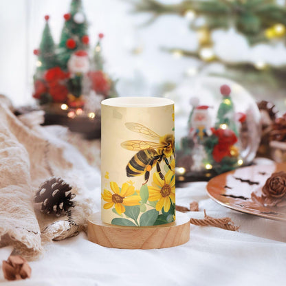 ALAZA Honey Bee Sunflower Flameless Candles Flickering LED Candles with Remote Timer Battery Operated Pillar Candles Set of 2 for Dinner Holiday Decor