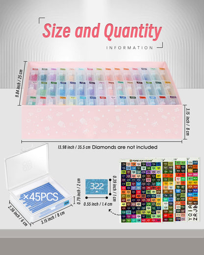 forever young 45pcs Diamond Painting Storage Containers Trays, Diamond Art Accessories Diamond Painting Trays with Lids, 2-in-1 Storage, Bead Storage & Line-Up, Box Package