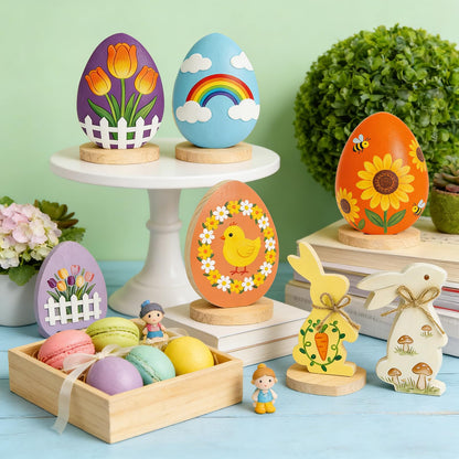 Meching 12 Pcs Unfinished Easter Wooden Cutouts Bunny Egg Shapes Blank Wood Signs for Painting DIY Crafts Spring Home Party Tabletop Tiered Tray Classroom Decoration
