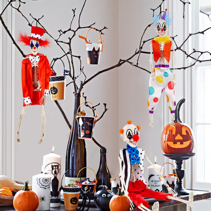 Halloween Skeleton Decorations - 16" Clown Skeleton Decorations, Full Body Mini Skeleton, Halloween Hanging Skeleton for Yard, Garden, Lawn, Patio, and Haunted House Decor - 3 Pack