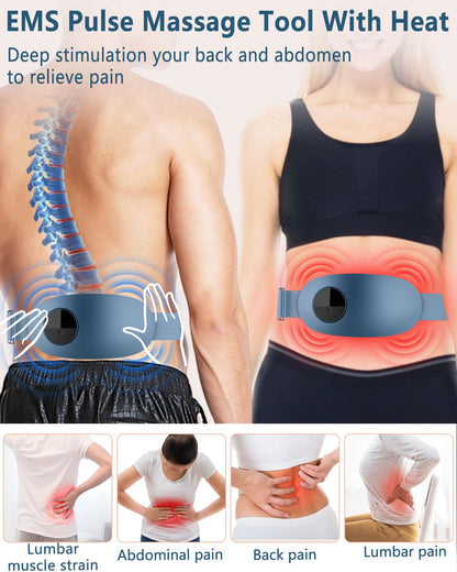FWV Back Massager with Heat,Portable Cordless Heating Pad for Back Pain Relief Deep Tissue,Heated Lower Massager with 6 Modes&16 Levels,USB Heat Back Massage Tool Blue