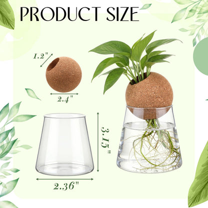 Baderke 3 Pcs 3.15 Inches Glass Plant Propagation Stations with Spherical Lid Glass Jars Plant Propagation Vases Hydroponic Spherical Cork Planter for Indoor Home Office Desktop Decor(Conical)