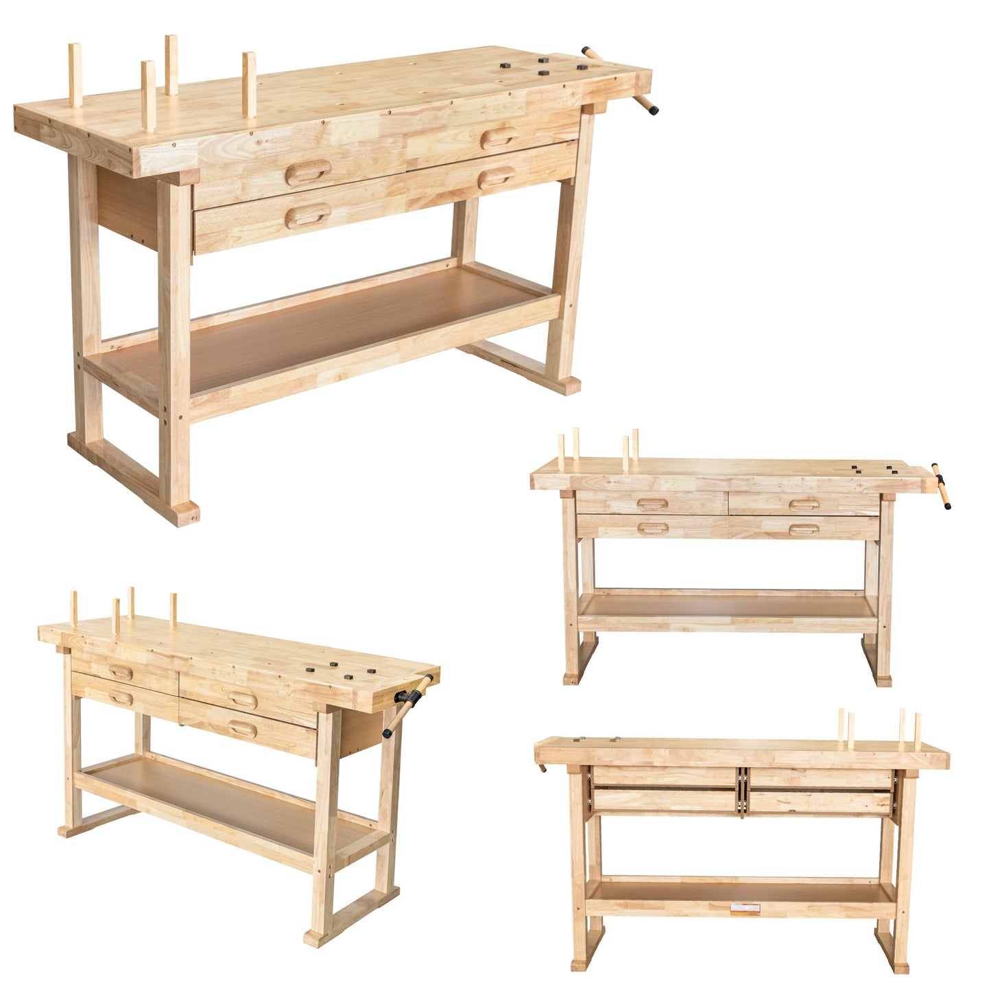 Olympia Tools 64.5” Rubber Hardwood Workbench with 4-Drawers & Clamp, 450 lb Capacity – Heavy-Duty Woodworking Storage, Tools Organizer, and Craftsman Standing Station Table for Workshop