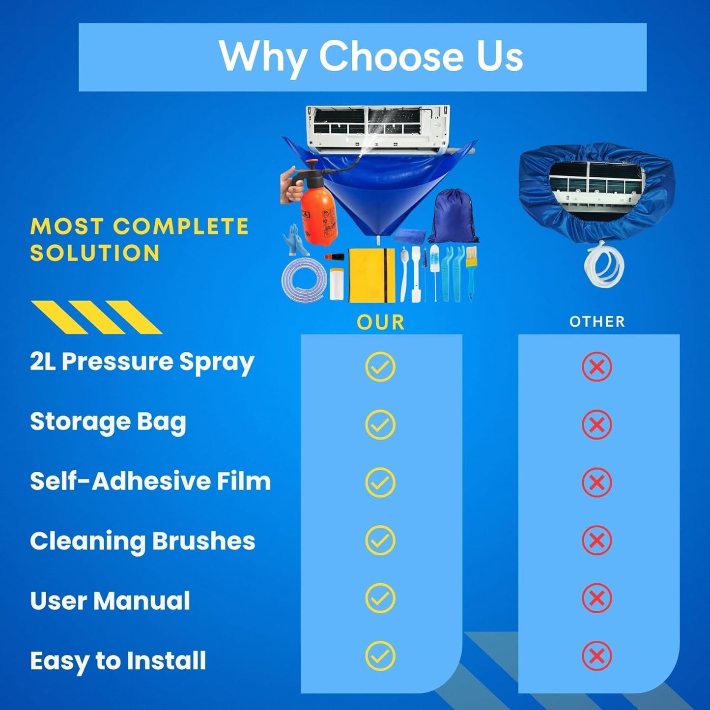 18Pcs 2L Oiktylr Mini Split Cleaning Kit Bag with Pressure Sprayer, PVC AC Cleaning Cover, Waterproof Air Conditioner