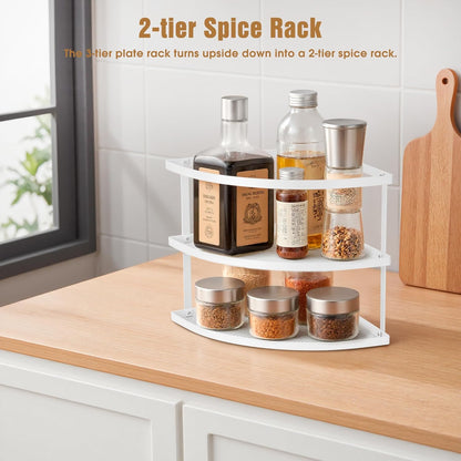 ROFAY 3-Tier Counter Metal Corner Shelf Plate Organizer for Kitchen & Cabinet, Corner Rack for Plates, Dishes, Pantry