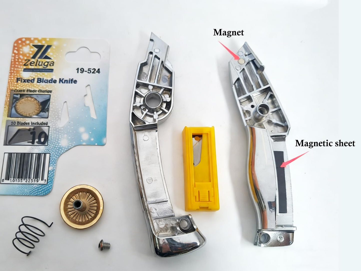Zeluga 19-524 Fixed Blade Utility Knife with Die Cast Aluminium Housing, Quick Blade Change, 10 Blades Included
