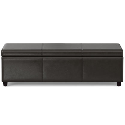 SIMPLIHOME Avalon Extra Large Storage Ottoman Bench - 54 inch Wide Upholstered Vegan Leather Rectangular Lift-Top Ottoman in Tanners Brown, Contemporary Bench for Living Room with Hidden Storage