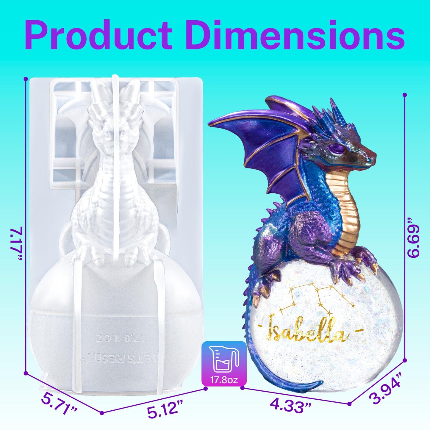 LET'S RESIN Dragon Resin Molds, Dragon Figurines Epoxy Resin Molds with Egg Base, 3D Animal Silicone Molds for Resin Crafts, DIY Home Desk Decor & Gifts