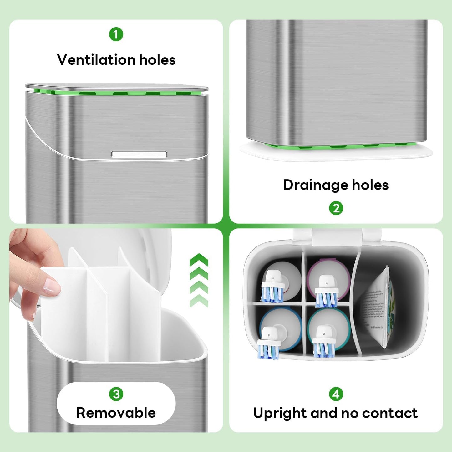 9 inches, 5 GFWARE Toothbrush Holders with Cover - Electric Toothbrush Length Less Than Slots Tooth Brush Holder