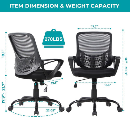 Ergonomic Office Chair, Mid Back Mesh Desk Chair with Lumbar Support, Rolling Swivel Computer Chair