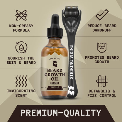 Striking Viking Beard Oil with Biotin for Men - 2 Fl Oz, 1 Pack, Sandalwood - Thickening & Conditioning Beard Growth Oil & Serum with Argan & Jojoba for Hydrated Facial Hair
