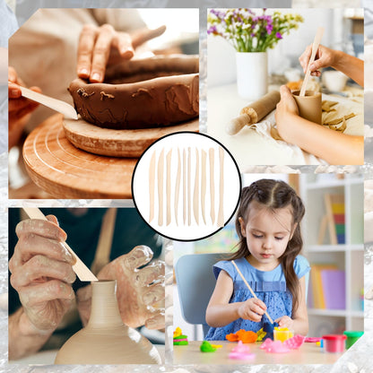 50PCS Wooden Clay Sculpting Tools, 6.2'' Smooth Double Ended Clay Modeling Tools, Polymer Clays Tool Sculpting, Wood Pottery Tool Kit for Ceramics Soap Playdough Carving Supplies
