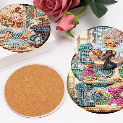 8 Pack Diamond Art Coasters Kits, Coffee Diamond Painting Coasters Kit Set with Holder Cork Pads, DIY Coffee Diamonds Art Non Slip Coaster Crafts Kits for Adults Beginners Gifts