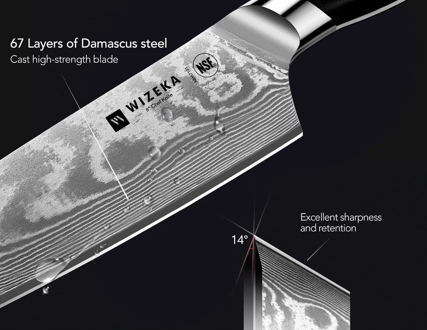 WIZEKA Damascus Chef Knife Set: 3 PCS,Super Sharp Kitchen Knives: Made of Japanese Steel VG10: Full Tang Professional Chef Knife Set With G10 Ergonomic Handle, Mothers Day