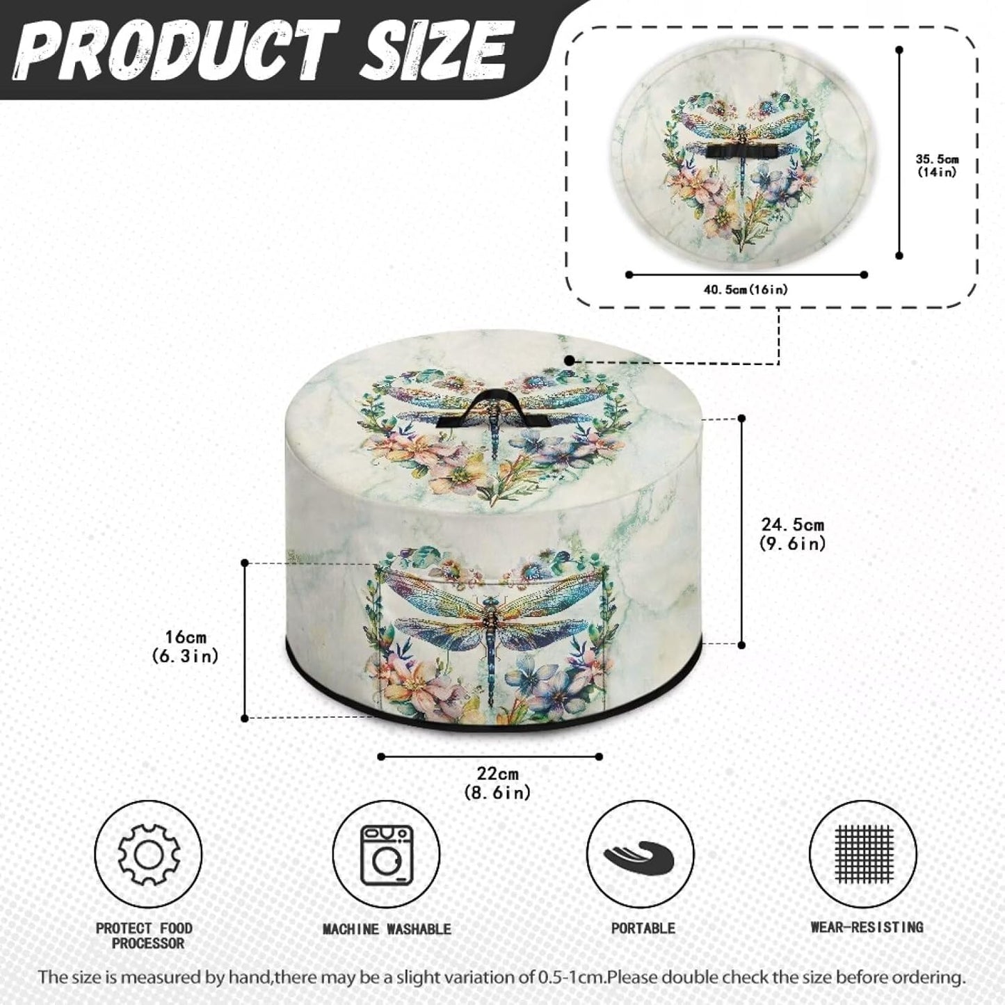 Dragonfly Floral Slow Cooker Dust Cover, Washable Appliance Cover for 6, 7, 8 Quart Oval Crock Pot