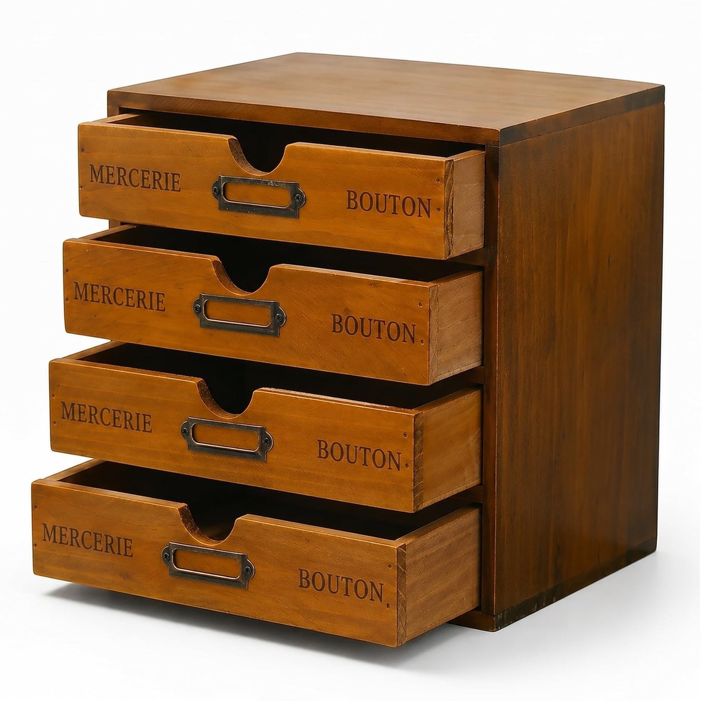 Modular Stackable Apothecary Cabinet 4 Drawer Desk Organizer - Retro Library Card Catalog Wood Storage Box - Organize Stationery, Thread Embroidery, Sewing, Crafts, Junk Drawer & Supplies Countertop