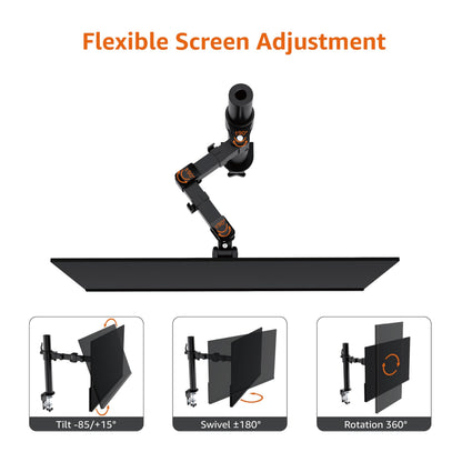 Amazon Basics Single Computer Monitor Stand with Tilt and Rotation, Height Adjustable VESA Desk Arm Mount, Steel, 30 inches, Black