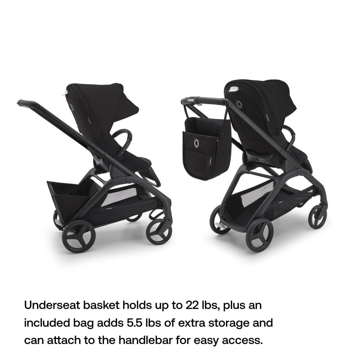 Bugaboo Dragonfly City Stroller - Lightweight Compact Baby Stroller with One Hand Easy Fold in Any Position, Full Suspension, XL Underseat Basket - Midnight Black