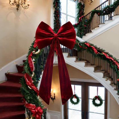 Skiennix Large Velvet Red Bow - 40x18 Inch Giant Tree Topper Ribbon | 3D Wall Decor for Parties & Events (Wine Red)