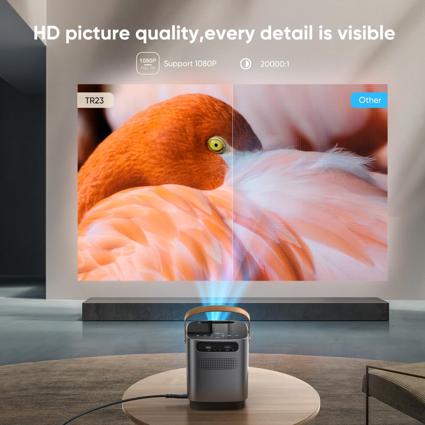 [Unique Handle Design] Mini Projector, Mini Projector with 5G WiFi and Bluetooth, TOPTRO 1080P Portable Projector with Touch Screen, 2025 Upgrade Outdoor Movie Proyector for iOS/Android/TV Stick/HDMI